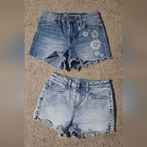 Two No Boundaries Light Blue Denim Shorts with White Floral Accen